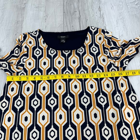 Alfani Long Sleeve Stretch Layered Geometric Dressy Flowy Blouse Shirt Petite M - Picture 7 of 8